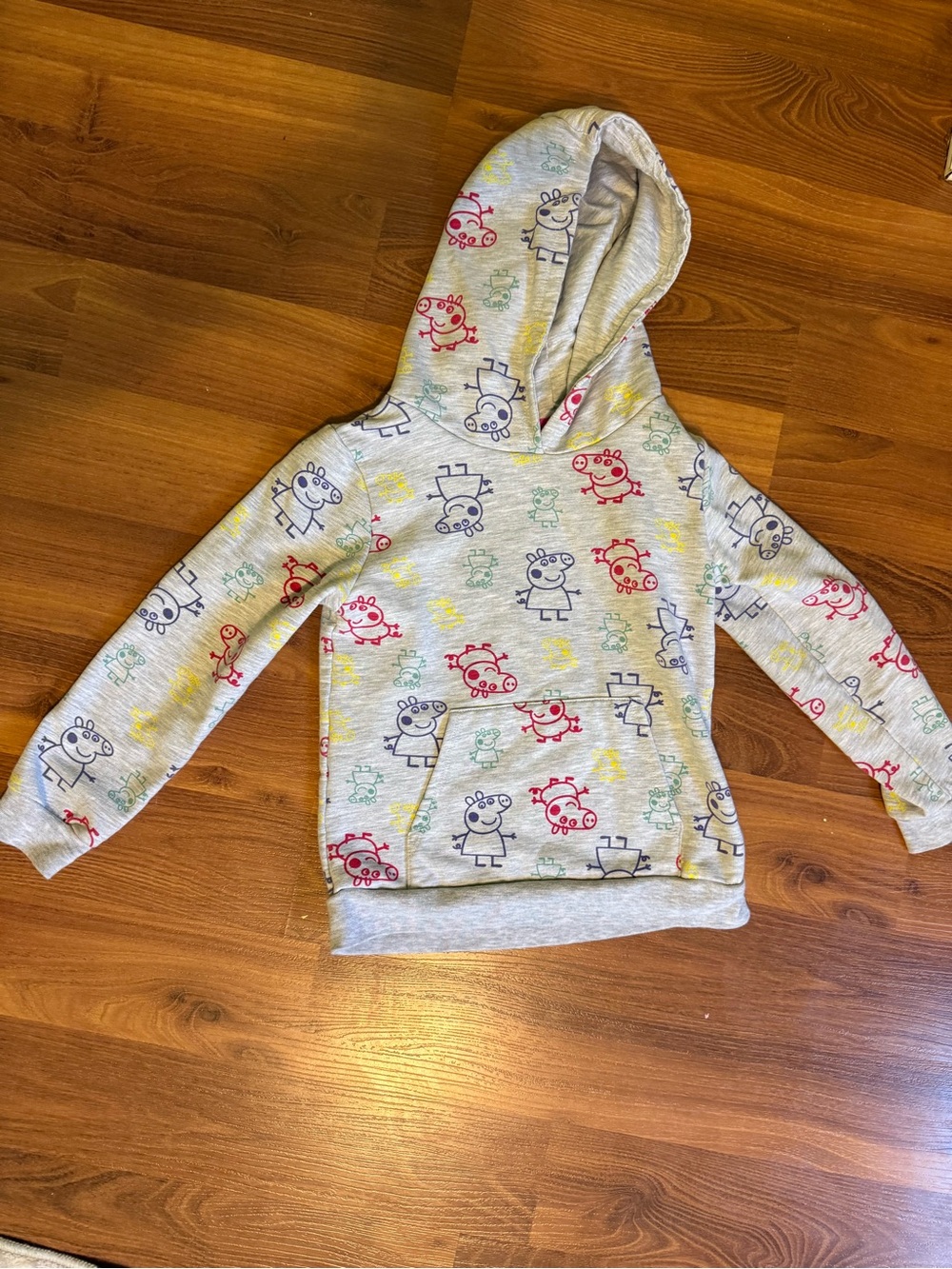 Kids Gray Hooded Pullover with Colorful Peppa Pig Print